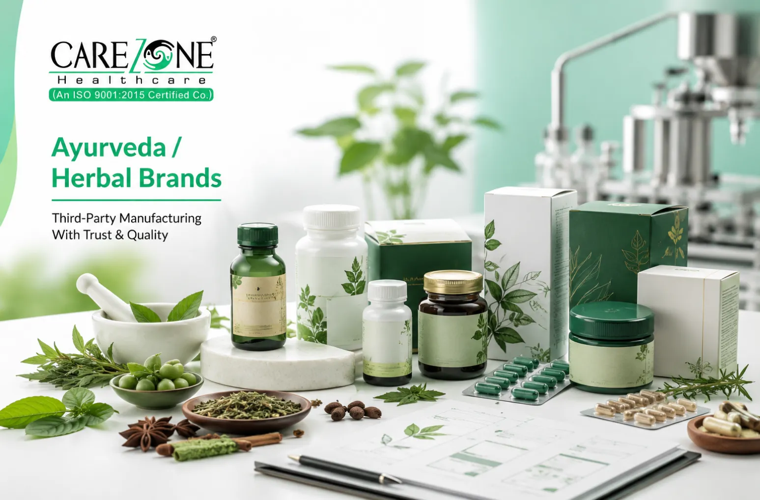 Herbal wellness product packaging and samples for manufacturing discussion