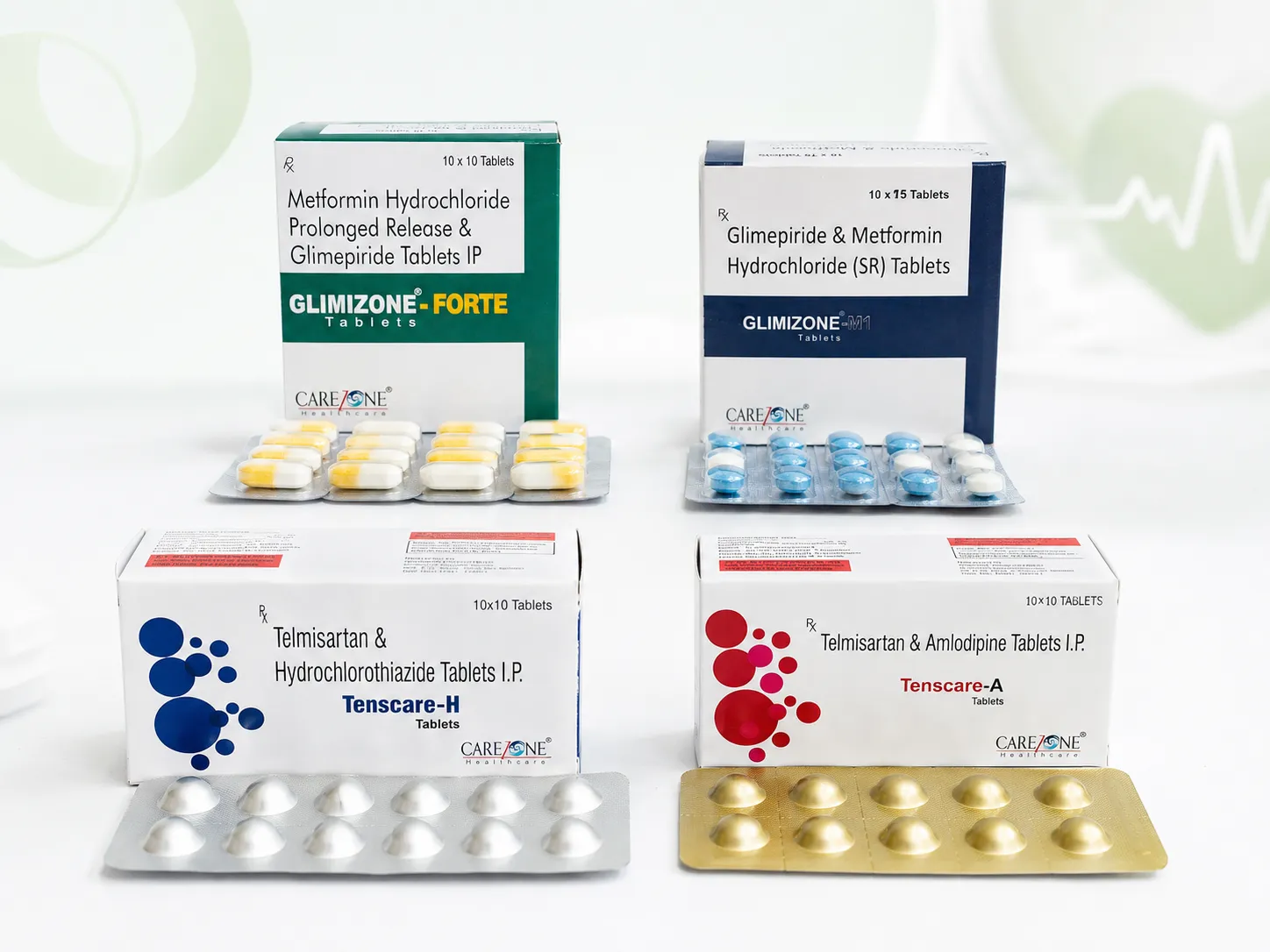 Carezone Healthcare combination product range with cardiac and diabetic tablet products