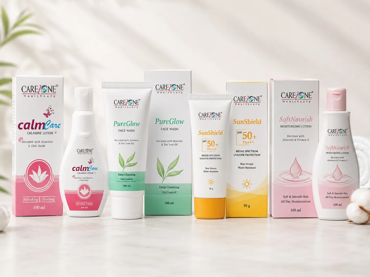 Pump bottle and skincare tube cosmetic product showcase