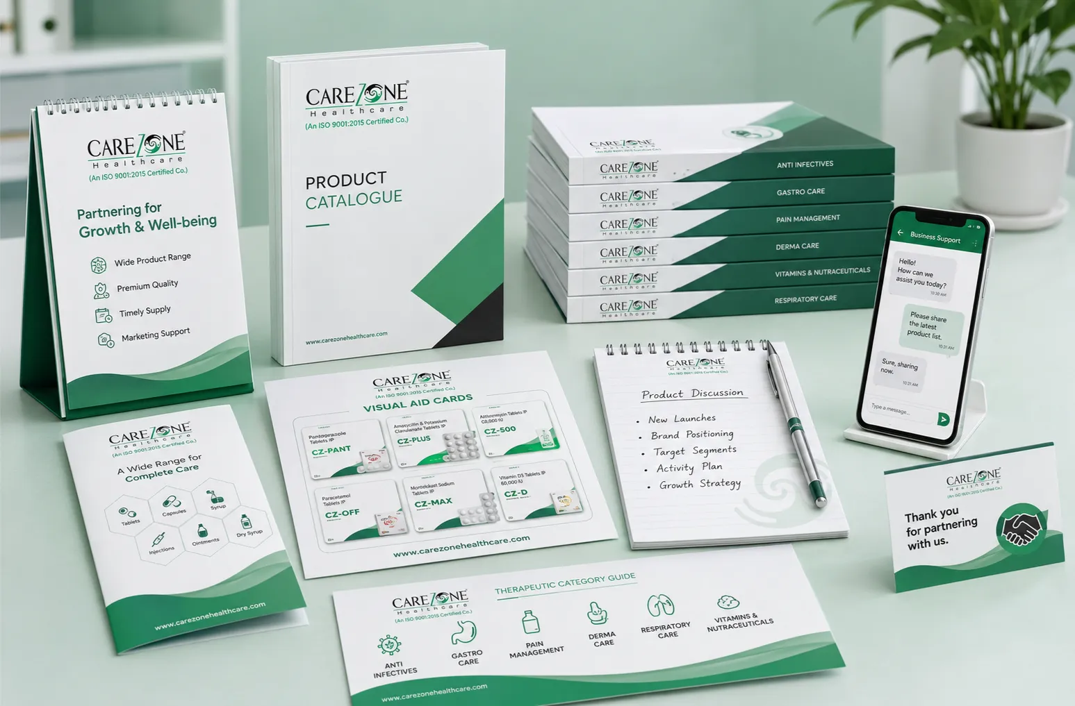 Carezone Healthcare marketing and business support materials for PCD franchise partners