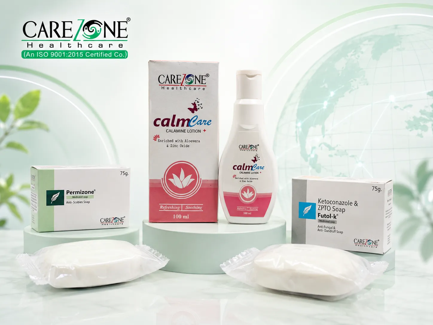 Carezone Healthcare personal care products including lotion moisturizer sunscreen and cosmetic packaging