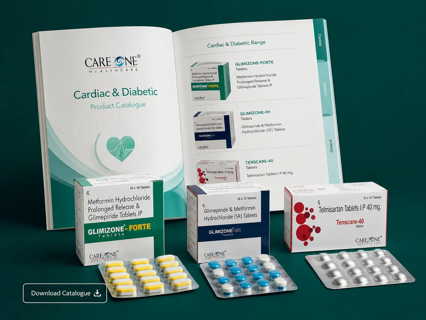 Carezone Healthcare cardiac and diabetic product catalogue with featured products
