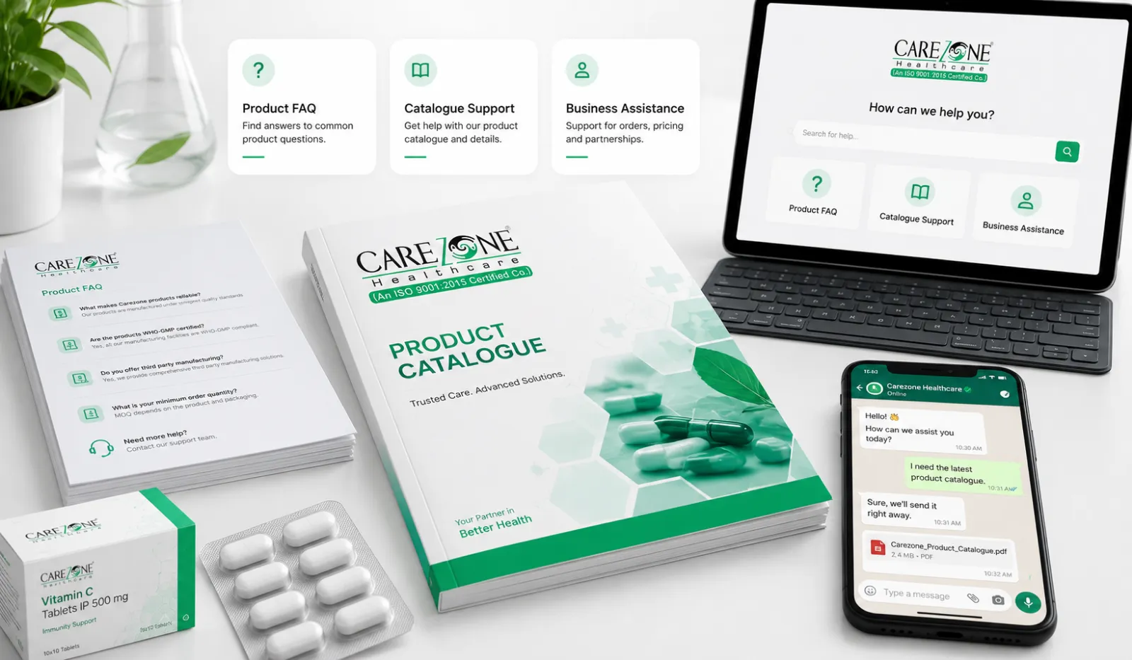 Carezone Healthcare product FAQ and catalogue support placeholder