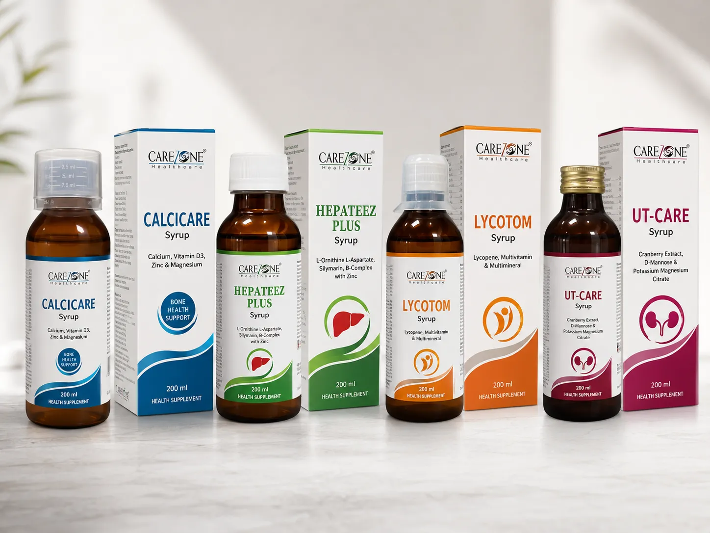 Carezone Healthcare syrup bottle product showcase