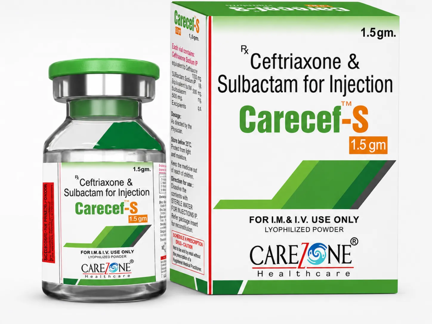 Carezone Healthcare vial and carton injection product model
