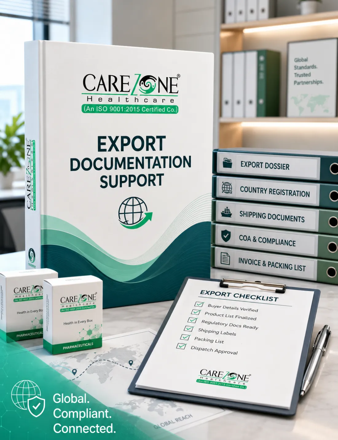 Carezone Healthcare global international pharmaceutical export documentation support sheets verification