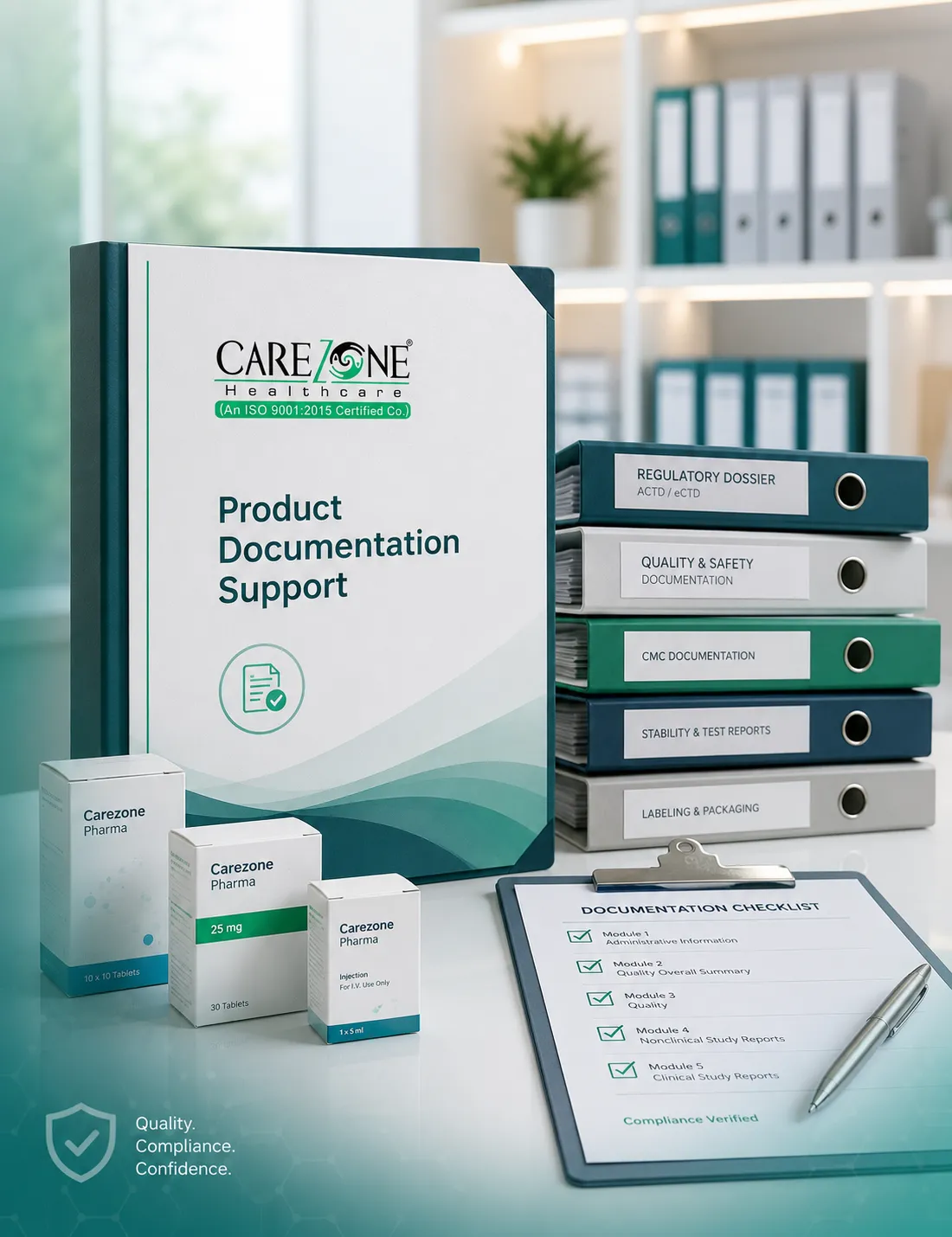 Carezone Healthcare pharmaceutical product dossiers and quality documentation files verification