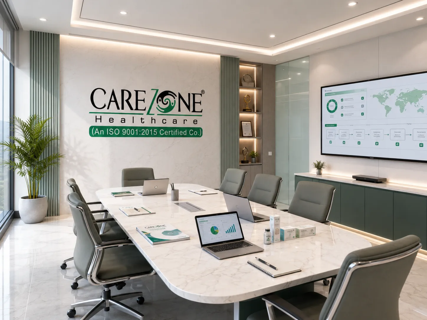 Carezone Healthcare corporate discussion room and team operations workspace area