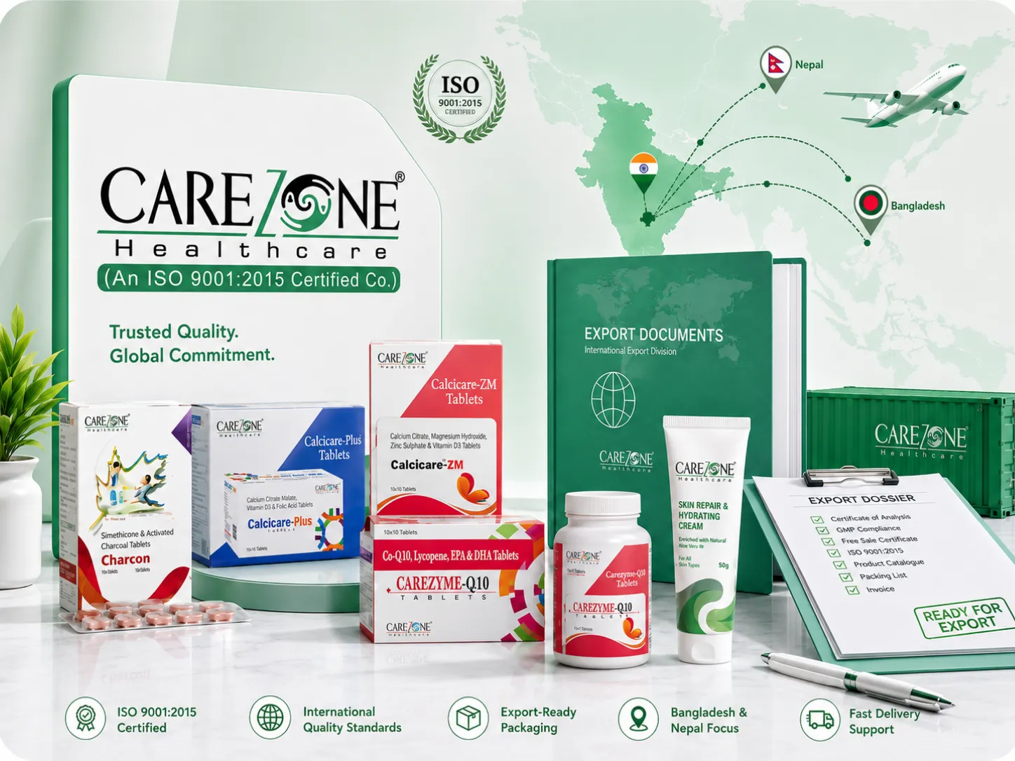 Carezone Healthcare international export support for SAARC nutraceutical cosmetic and personal care markets