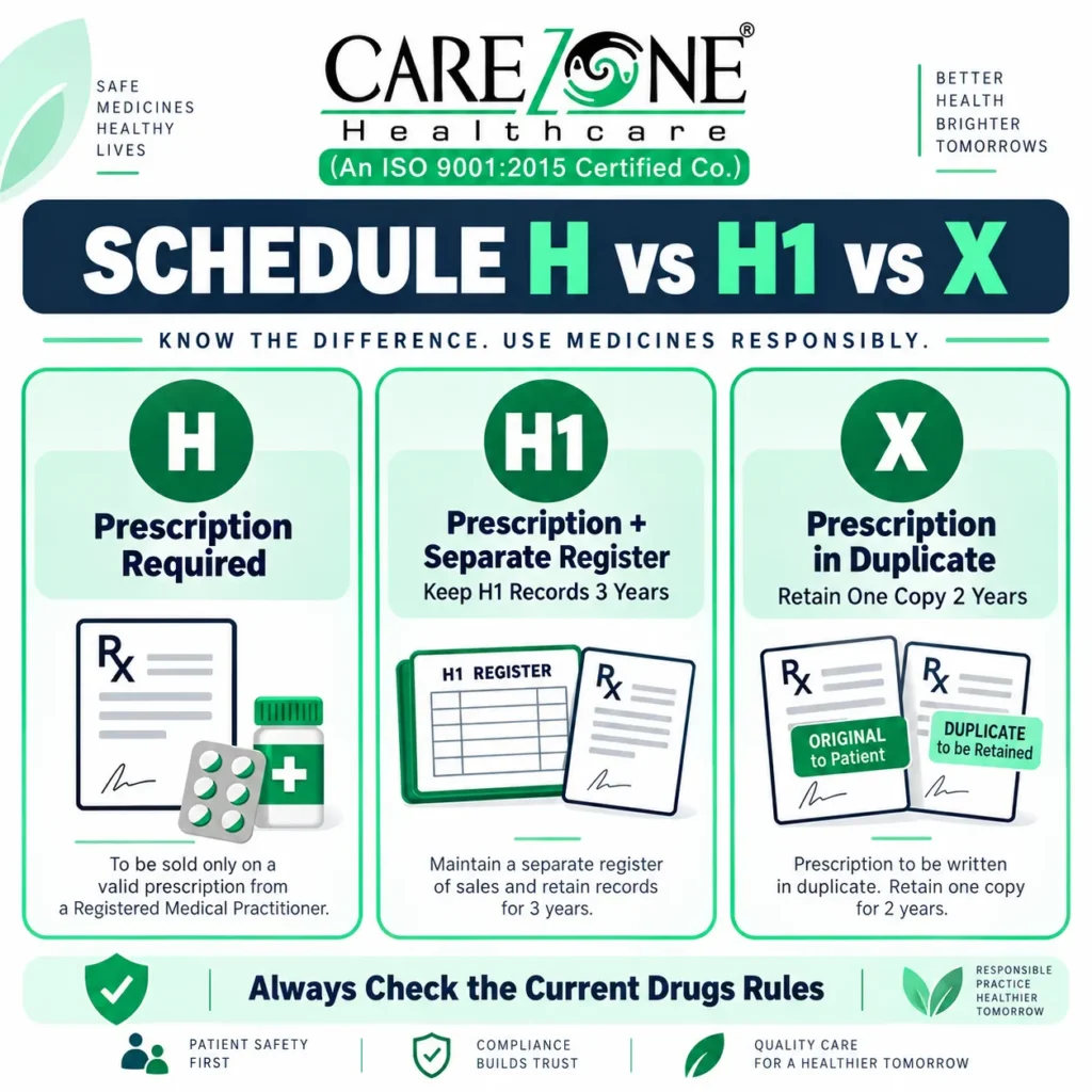 Schedule H vs H1 vs X prescription and record requirements for medicines in India