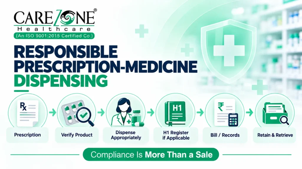 Schedule H1 pharmacy prescription dispensing and record keeping compliance flow
