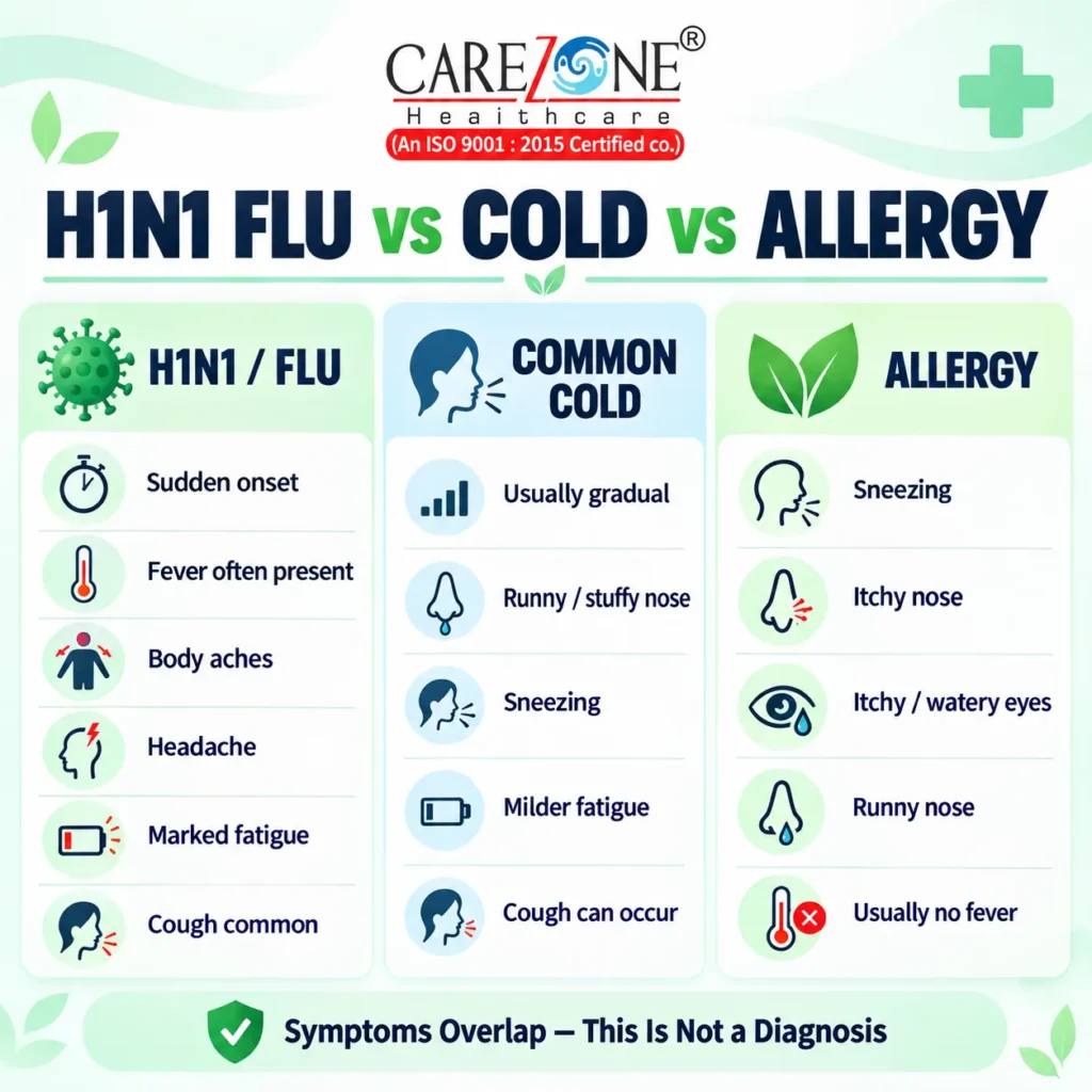 H1N1 vs common cold vs allergy symptoms India comparison