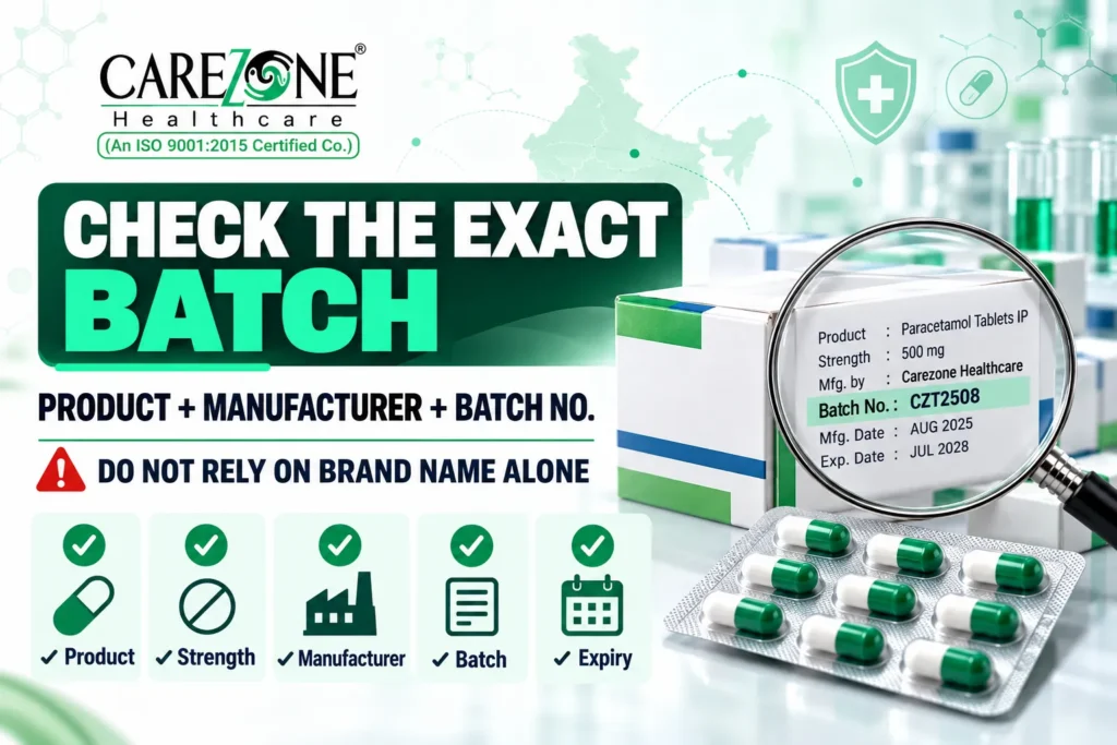 How to check medicine batch number in CDSCO NSQ alert India