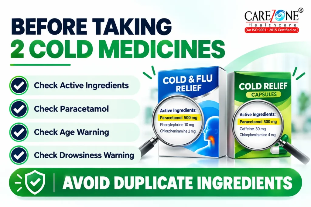Check cold medicine ingredients to avoid duplicate paracetamol and other active ingredients